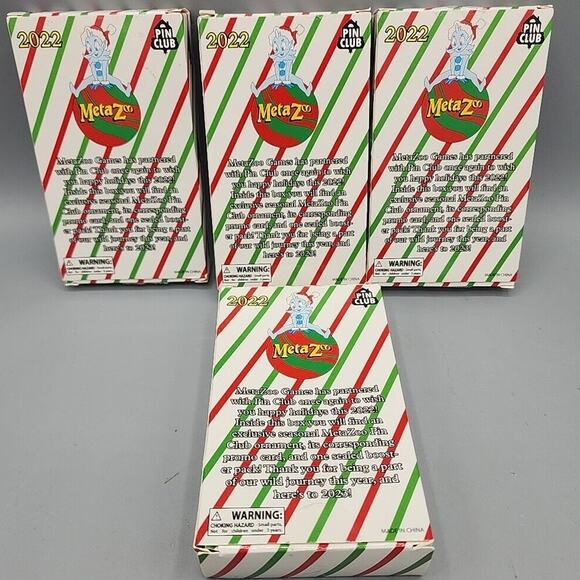 MetaZoo 2022 Christmas Pin Club Set of 4 Ornaments ONLY 2 Kinds of Pins - Picture 2 of 7